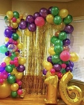 Balloon arch with colour balloons and double digit balloons