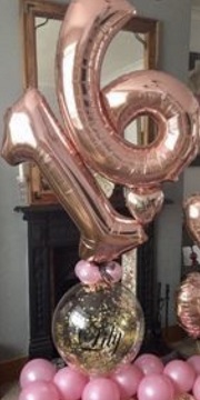 Number Balloons with pink colour balloons at bottom 1 transparent balloon with happy birthday net ribbons flowers leaves