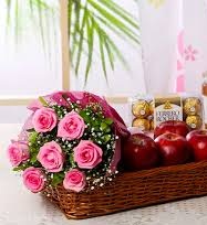 3 kg fruits ferrero rocher chocolate 4 pcs 6 roses and card