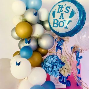 IT'S A BOY ballons arrangement with flowers box