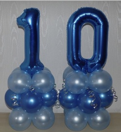 ,double digit balloon for birthday or anniversary with blue 20 balloons at bottom and lights and leaves 