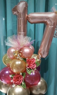 Number Balloons with pink gold colour balloons net ribbons and leaves