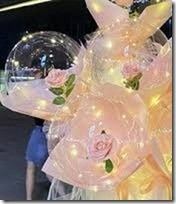 3 Luminous LED Balloons with 3 Pink roses inside transparent balloon with Pink and white Wrapping