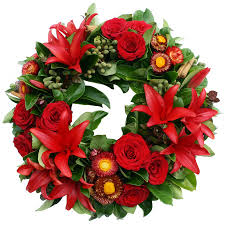 A wreath of roses and assorted flowers