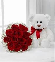 6 inch teddy with 12 roses bouquet