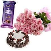 8 pink roses 1 silk bar and 1/2 kg cake