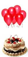 6 Red Balloons with 1/2 Kg Black Forest Cake