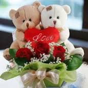 3 red roses in basket with 2 Valentine heart and 2 Teddy bears