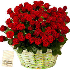 50 red roses basket