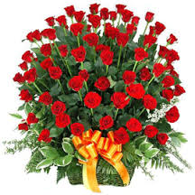 100 red roses basket